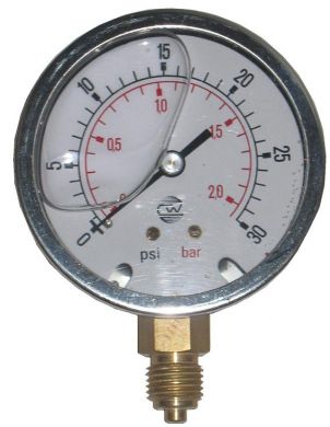 Pressure Gauge, Glycerine Filled, Bottom Connection, 63mm Dia. 15 to 10,000 PSI