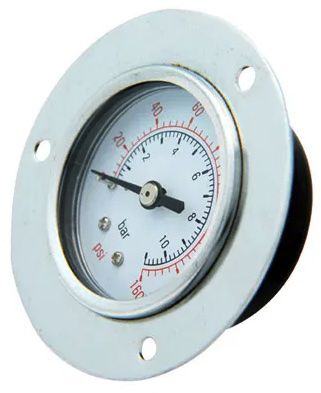 Pressure Gauge, Glycerine Filled, Flanged, Rear Connection, 50mm Dia. 0-160 PSI