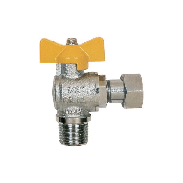 Itap 062 Angle Ball Valve, Tee Handle, Nickle Plated Brass, 2-Pc M-F, BSP