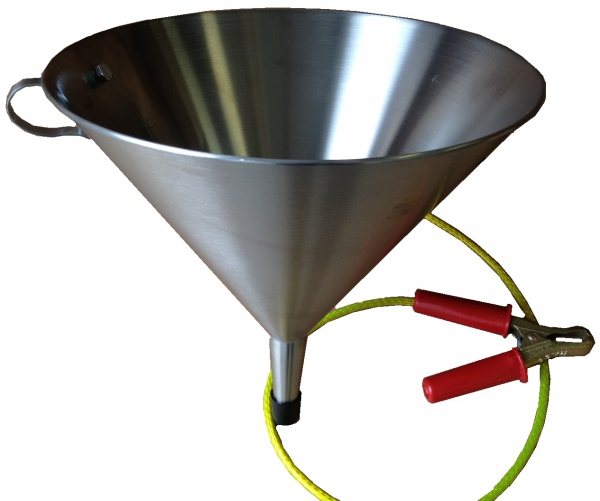 Fuel Sampling Funnel, 8", Stainless Steel, Fitted with Grounding Cable and RACO Clip