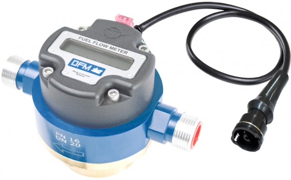 Technoton DFM Digital LCD Fuel Meter, With Pulse-Out for Marine Engine Fuel Consumption, Painted Aluminium, Threaded