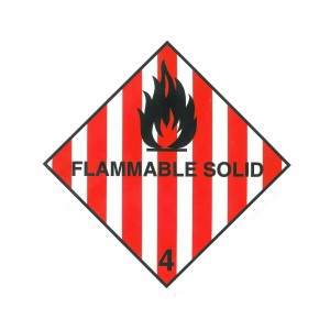CLASS 4.1 (FLAMMABLE SOLID) HAZARD LABELS (100MM X 100MM), Roll of 250